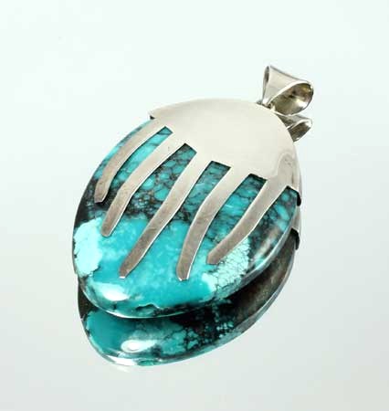 Turquoise Pendant Silver Fingers